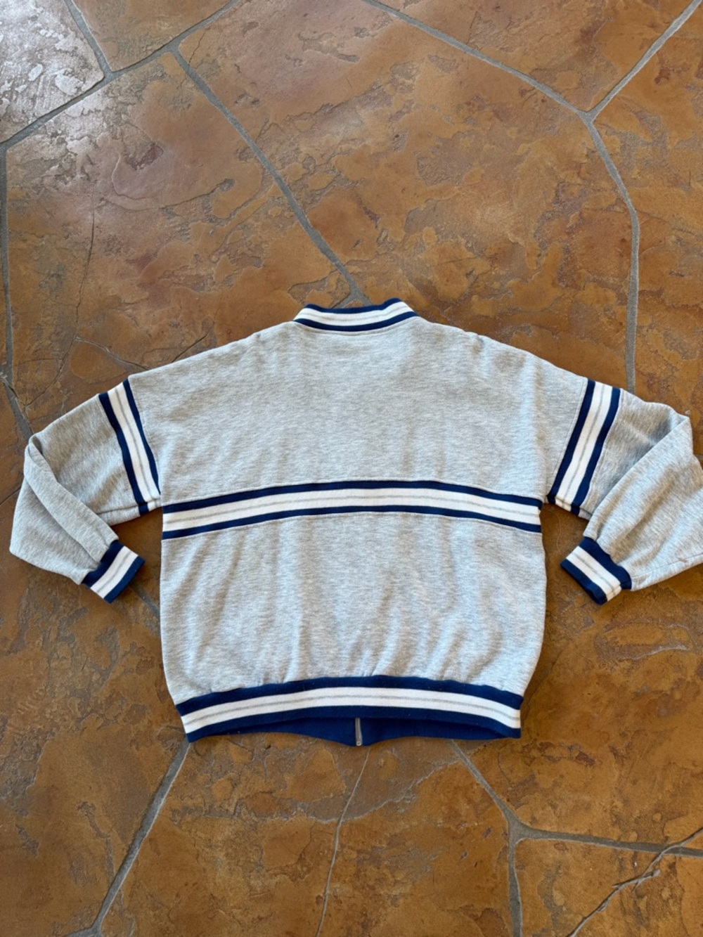 Vintage 80s Carl Michaels XL Striped Knit Full Zip Sweatshirt Gray Blue - Picture 4 of 7
